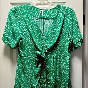Seraphine Green Floral Tie Front Maternity/Nursing Top - Large